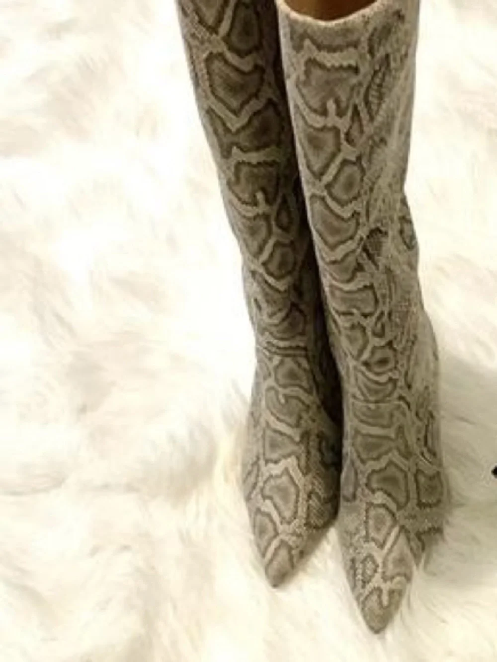 Express Snakeskin Over-the-Knee Pointed Stiletto Boot - Brown